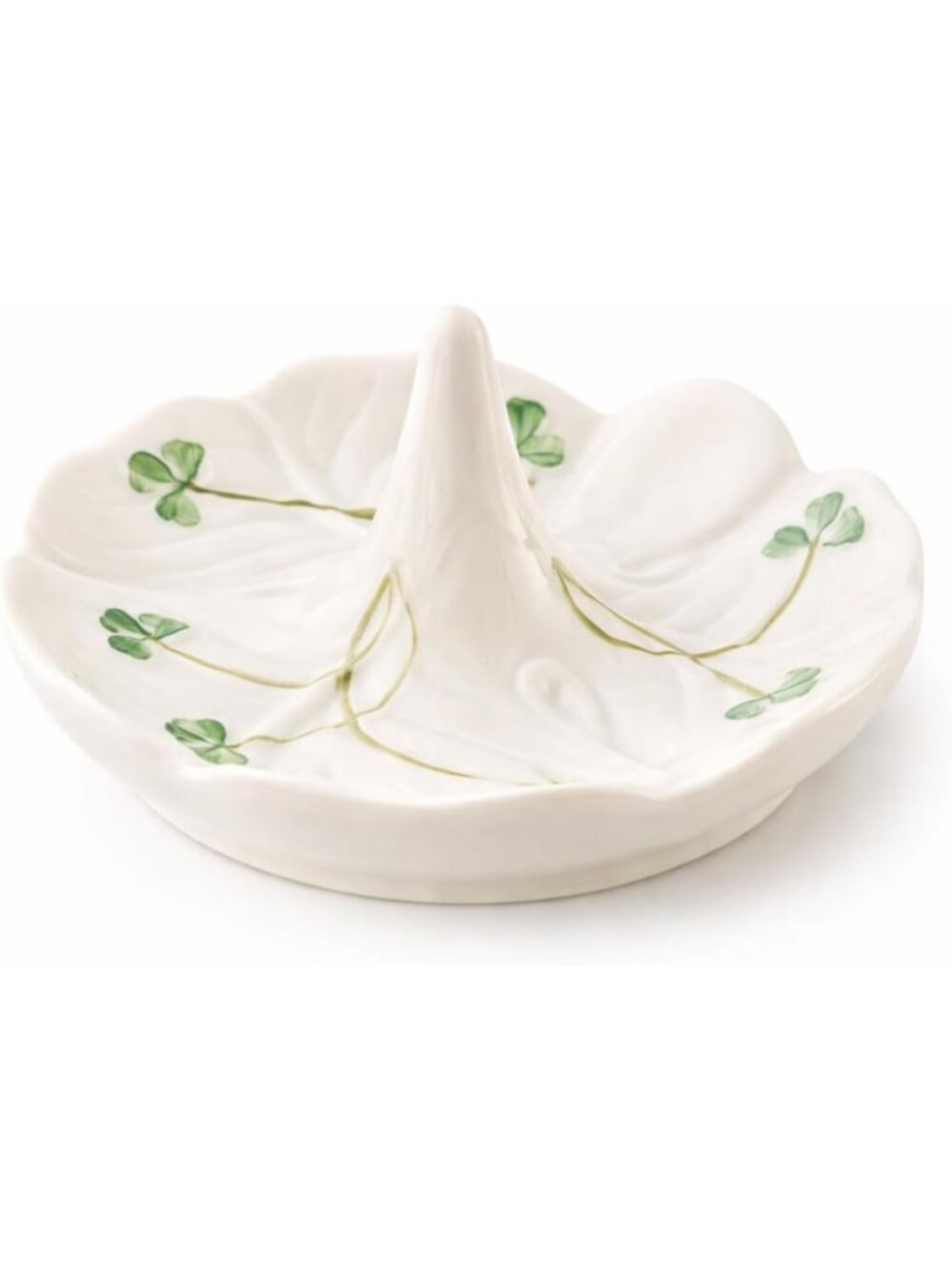 Handcrafted 4.4-Inch Shamrock Ring Holder Dish, Parian China Jewelry Tray, Irish